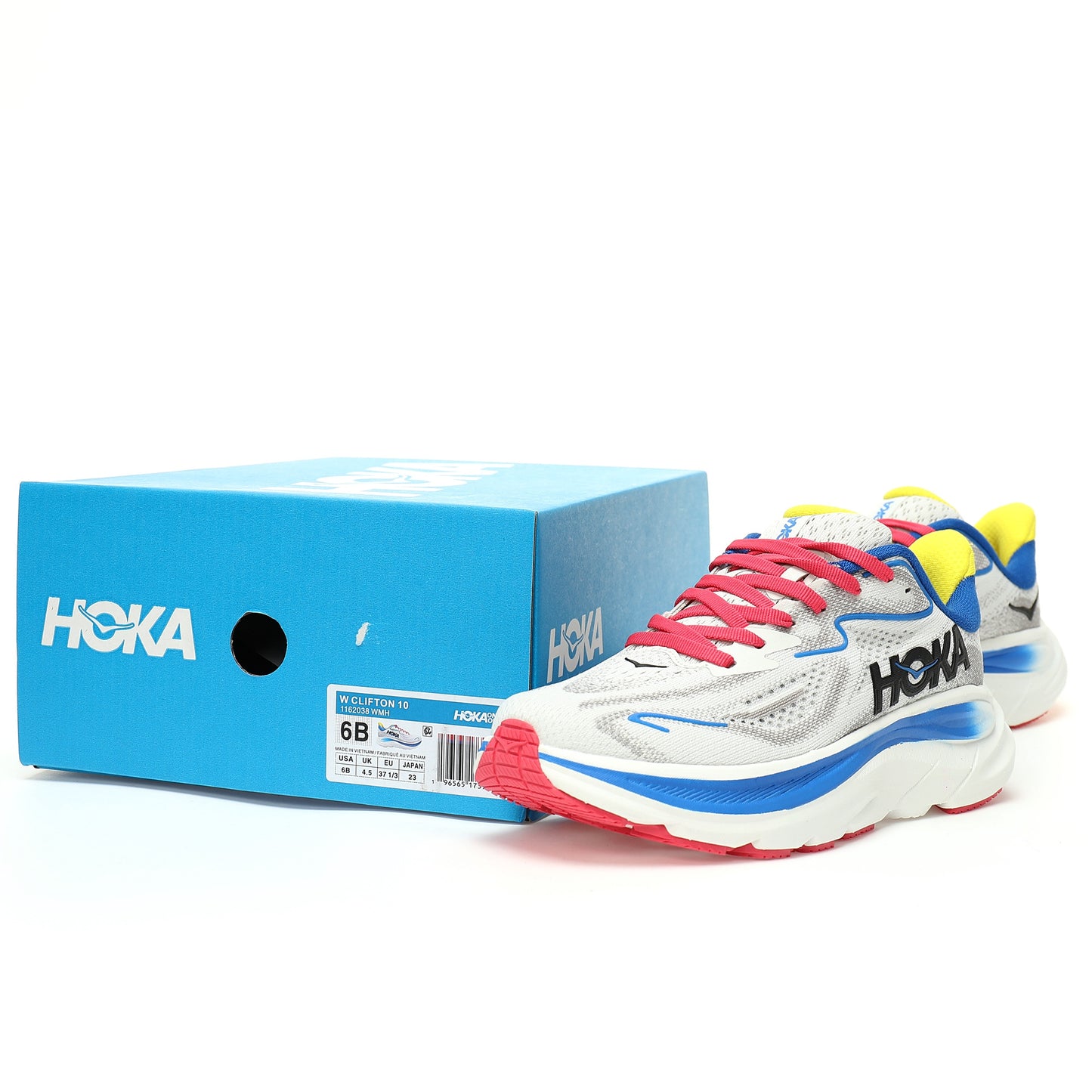 HOKA One One Clifton 9 Blue/White/Yellow/Pink